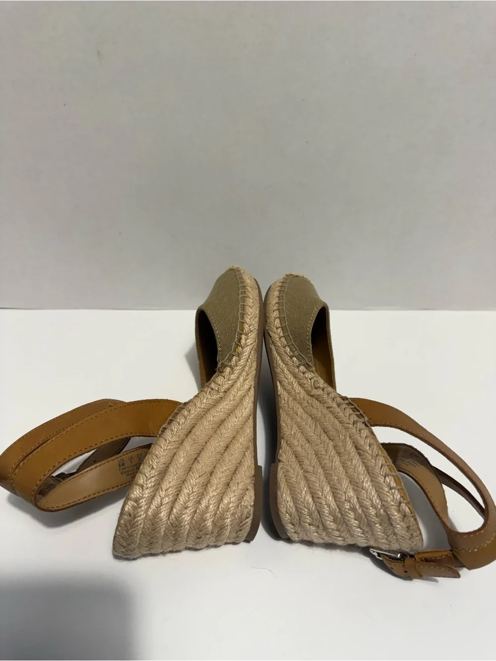 Franco Sarto Tan and Olive Canvas Espadrille Wedge Sandals